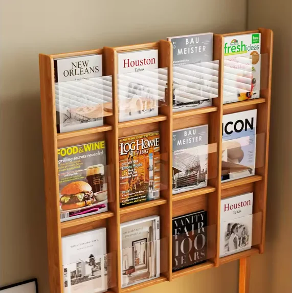 School Library Newspaper Brochure Wood Display Stand Custom Magazine Book Display Shelf Cabinet