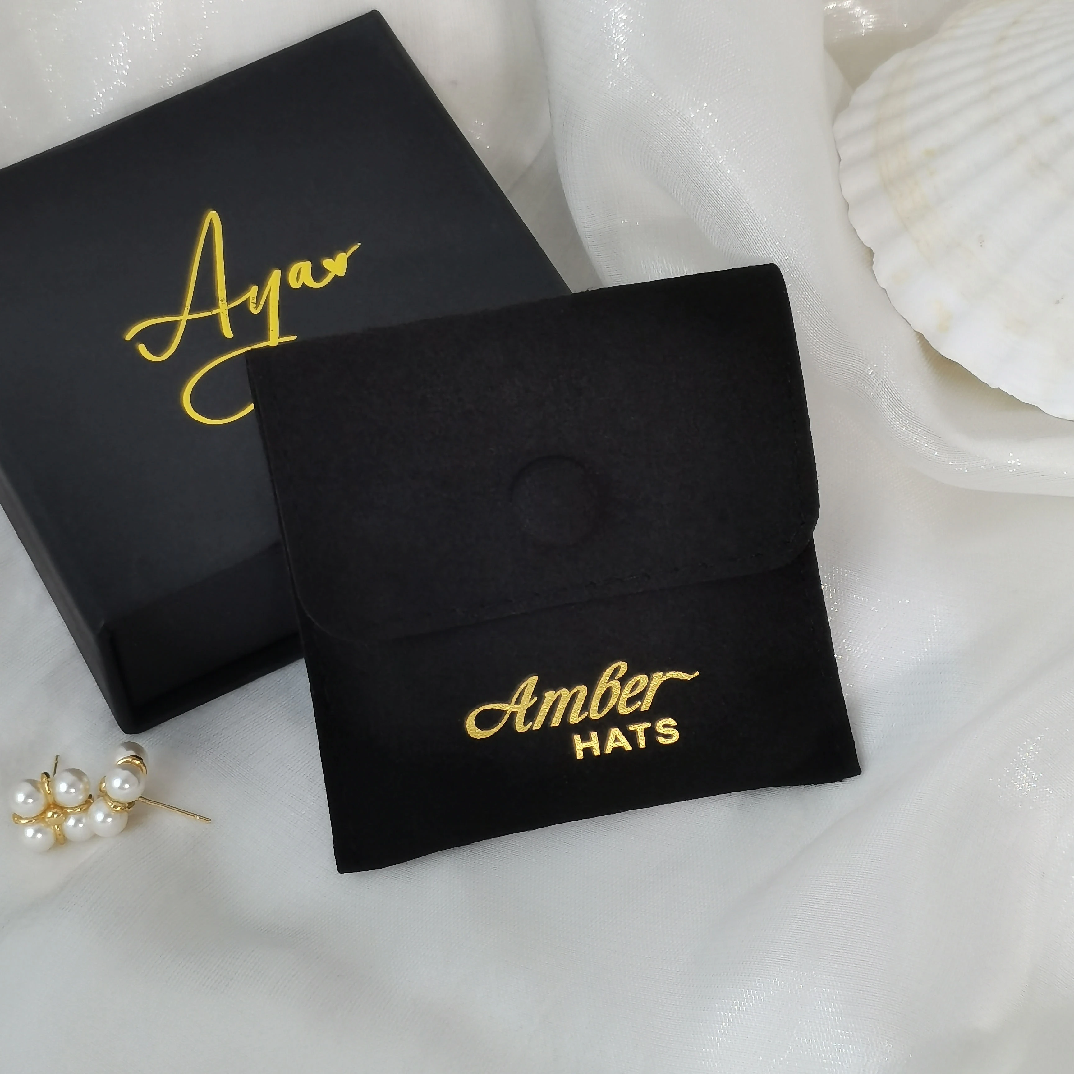 Print Logo Jewellery Package Microfiber Snap Button Pouch Bags Jewelry Earrings Necklace Pouch Gift Bag With Insert Pad/Card