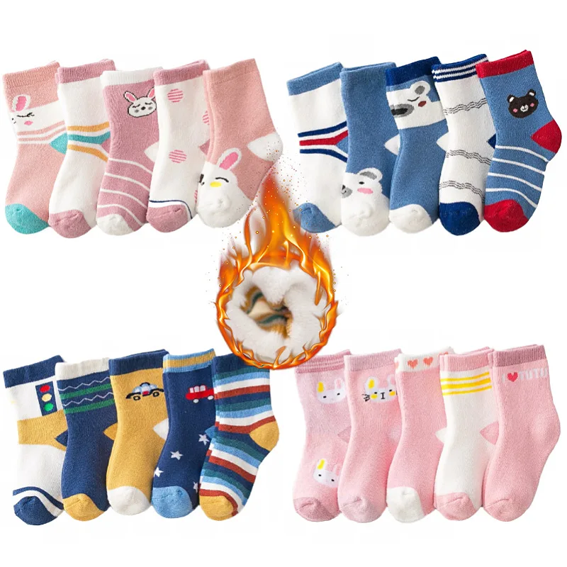 Зимние Детские Школьные носки с забавным рисунком для девочек, свободные мягкие носки для пола, Мультяшные толстые махровые теплые детские носки