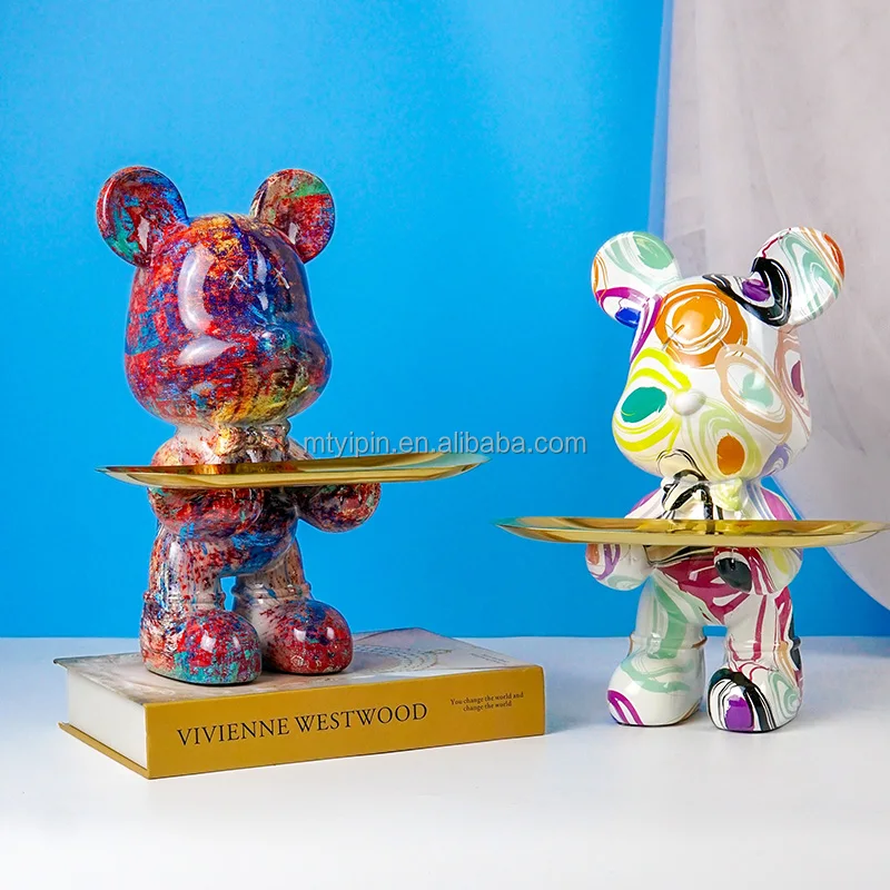 2022 Newest Home Decoration Nordic Luxury Transprinting bear resin craft Fairy Storage tray resin  holder