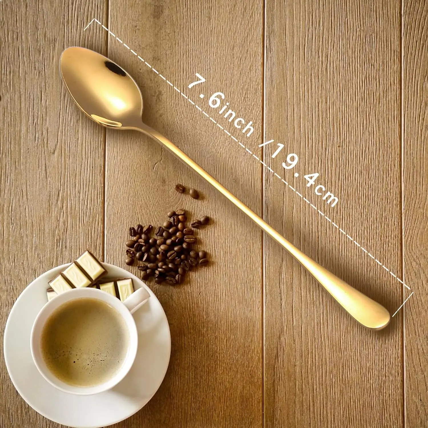 Long Handle Spoons 19cm Stainless Steel Coffee Ice Cream Spoons Stirring Dessert Spoon