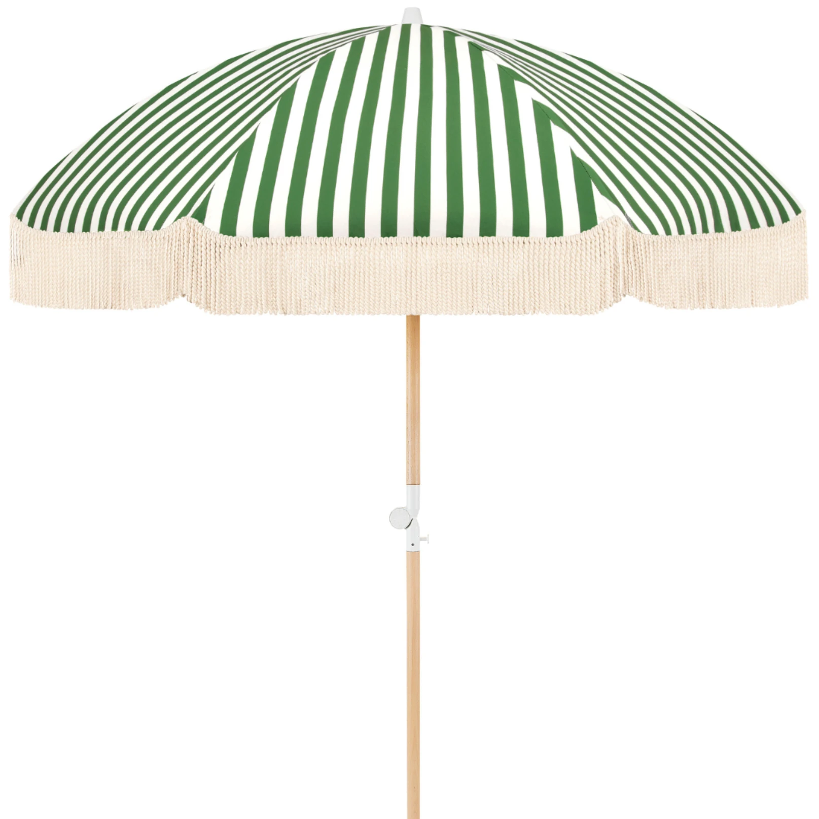 Custom 6ft 6.5ft Summer Essentials Green Striped Outdoor Big Parasol Cotton Fringed Canvas Beach Umbrella with Sand Anchor
