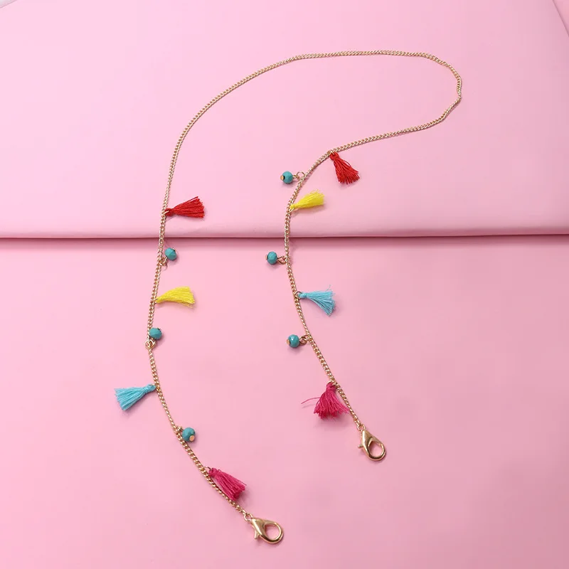 Hotsale Handmade Masking Holder Candy Colour Tassels Seed Beads Anti Lost Lanyard String for Eyeglass Chain