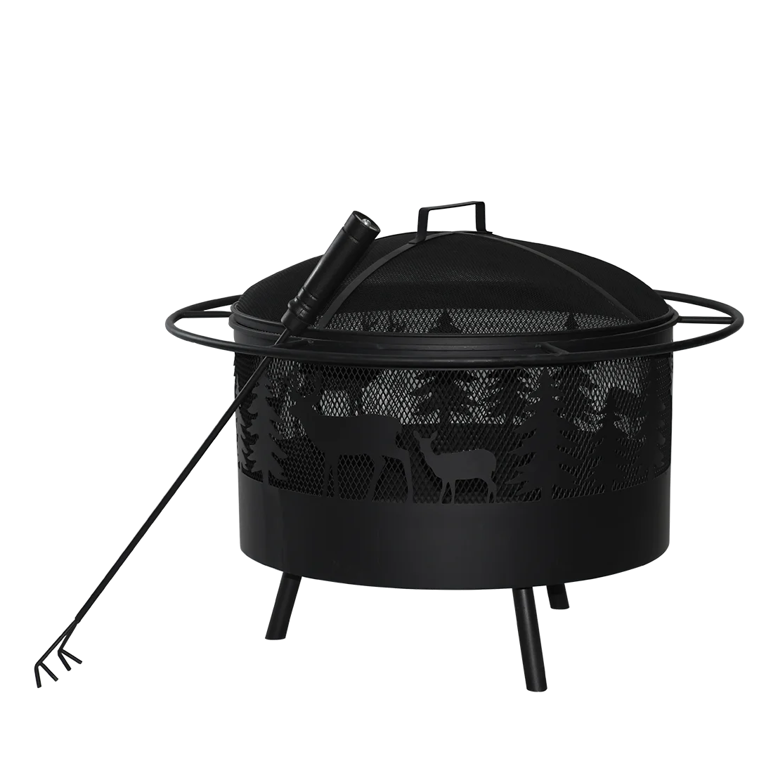 25-дюймовые металлические для барбекю, дровяной печи лагерь сад Poker игральные карты черный портативный барбекю круглый стальной костра