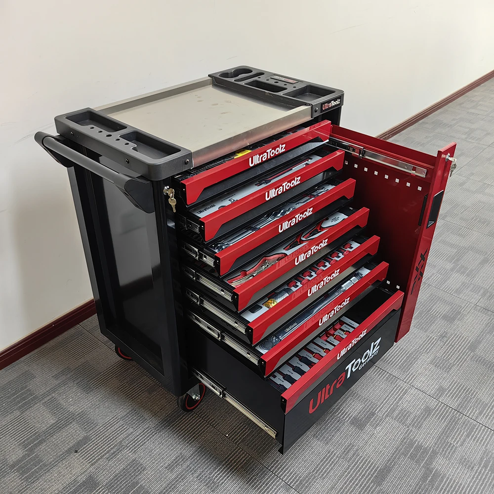 7 drawers Metal tool trolley workbench rolling box trolley drawers lock tool cart metal tool cabinet set