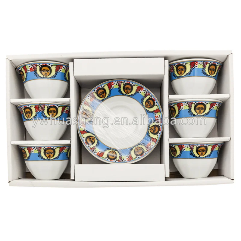 Jebena Ethiopian And Eritrean Art Coffee Cawa Cup And Plate Set Angel Arts Porcelain For Coffee Ceremony