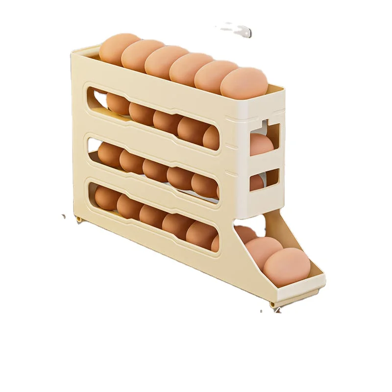 Automatic 4-Layer Plastic Egg Dispenser Kitchen Refrigerator 30-Egg Storage Rolling Container Slide Side Door Dedicated Egg Food