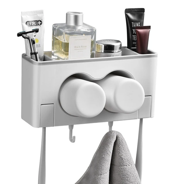 
Bathroom sets Creative couple toothbrush rack adsorption type multifunctional storage toothbrush cup storage container 