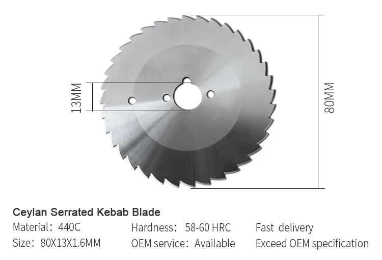 New CEYLAN OEM 80mm Serrated Stainless Steel circular Kabab blades for electric Kebab knife slicer