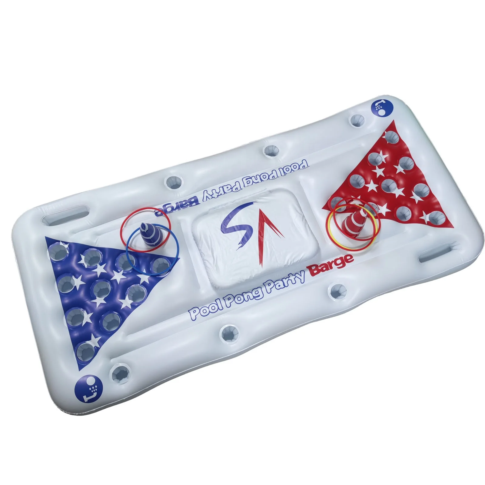 Inflatable Pool Party Barge Floating Water  Float with Ice Box & Toss Ring