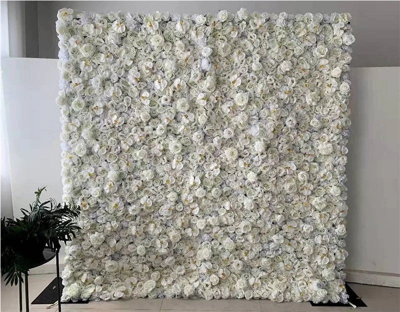 E07544 Custom Wedding Simulation Plastic Orchid Silk Rose Flower Wall Backdrop Panel Artificial Flower Wall for Home Party Decor