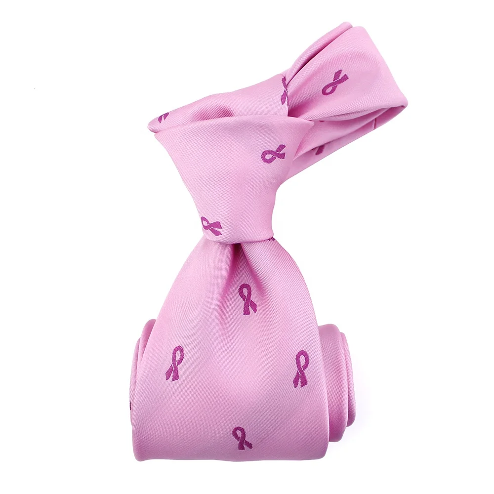Slim Skinny China Wholesale Custom Necktie Microfiber Polyester Woven Breast Cancer Ribbon High Quality Pink Ties Satin For Mens