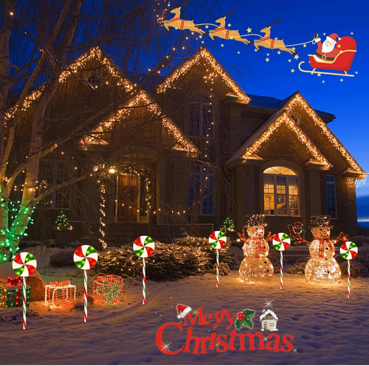 3 Pack Christmas Lollipops Pathway Decoration Lights Outdoor Indoor  Lighted Candy Cane Decorations with 8 modes String Lights