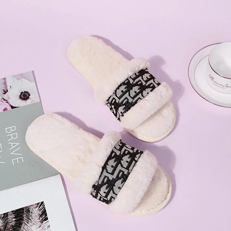 2023 New Design Soft Sole Women Home Indoor Bedroom Open Toe Sandals Plush Fur Slippers For Girls