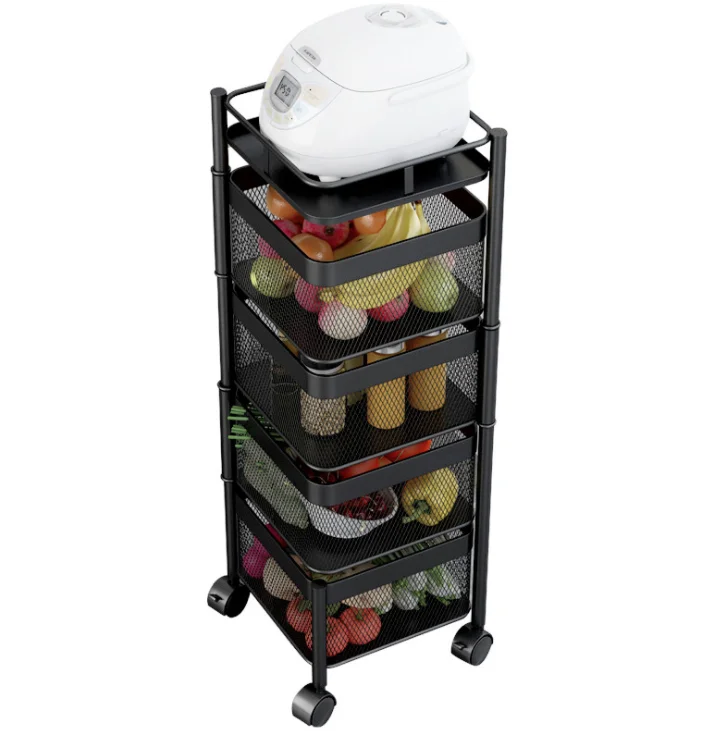 Factory direct sales kitchen storage racks metal Solid steel structurerotating storage rack kitchen bathroom rack book shelf