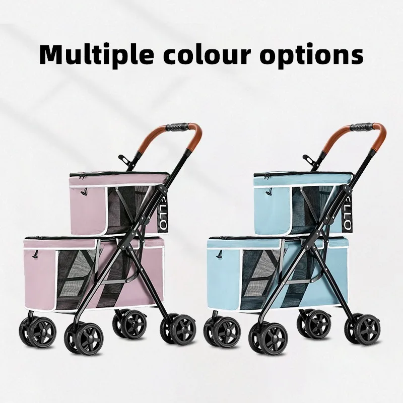 Foldable manufacturer 4 wheels pet stroller for two cat dog breathable pet carrier stroller