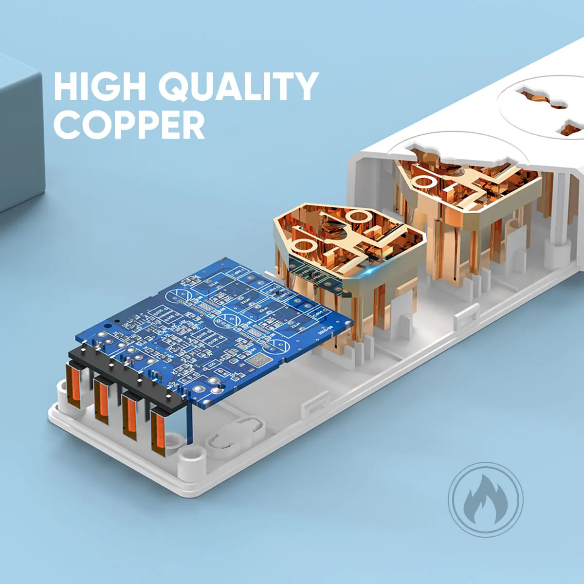 VIDVIE Universal Square EU Plug 4 USB Outlet Power Strip Extension Plugs & Sockets With Switch