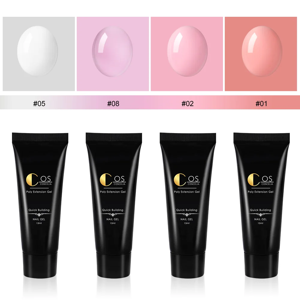 Nail acrylic quick extension gel polish supplies oem 4pcs 15ml  Starter Kit COSCELIA Poly Nail Gel Set for Nails Art