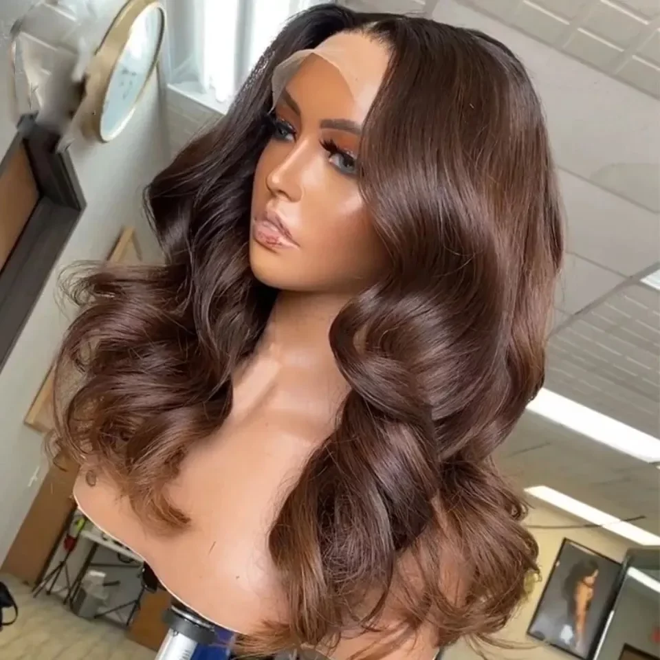 Body Wave Chocolate Brown Color Human Hair Wigs 13x6 Lace Front Wig Pre Plucked Remy Hair HD Transparent Lace Wigs 250 density