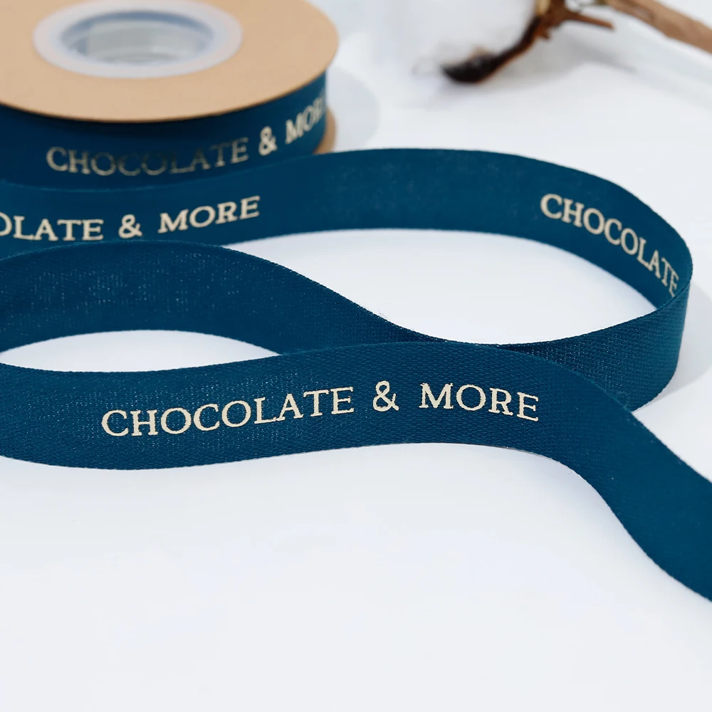 customize ribbon roll 3d embossed printed gift cotton ribbon with logo Gift chocolate Packaging Ribbon