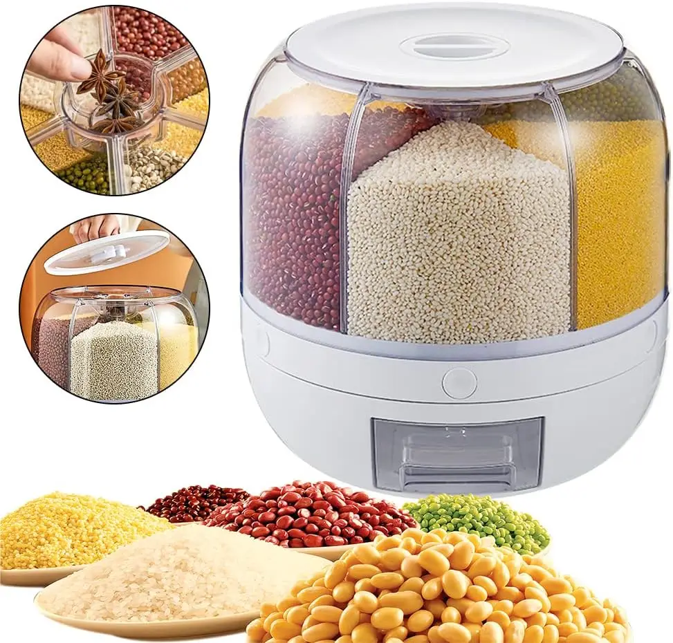 22lbs Rice Dispenser 360 Rotating Food Dispenser One-click Output Rice Storage Round Food Storage Grain Dispenser Food Container