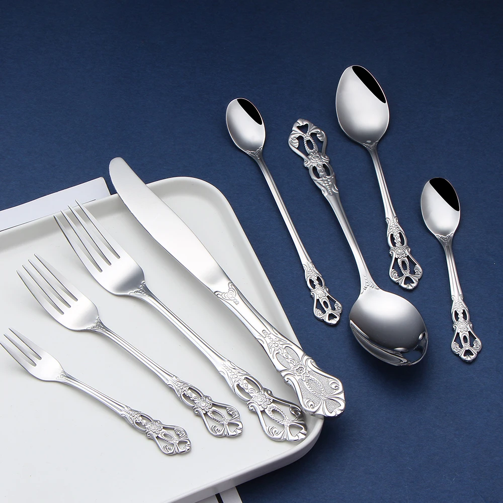Stainless Steel Steak Knife Fork Gift Box Imperial Court Retro Relief Palace Steak Knife Fork Spoon Flatware Sets For Giveaway