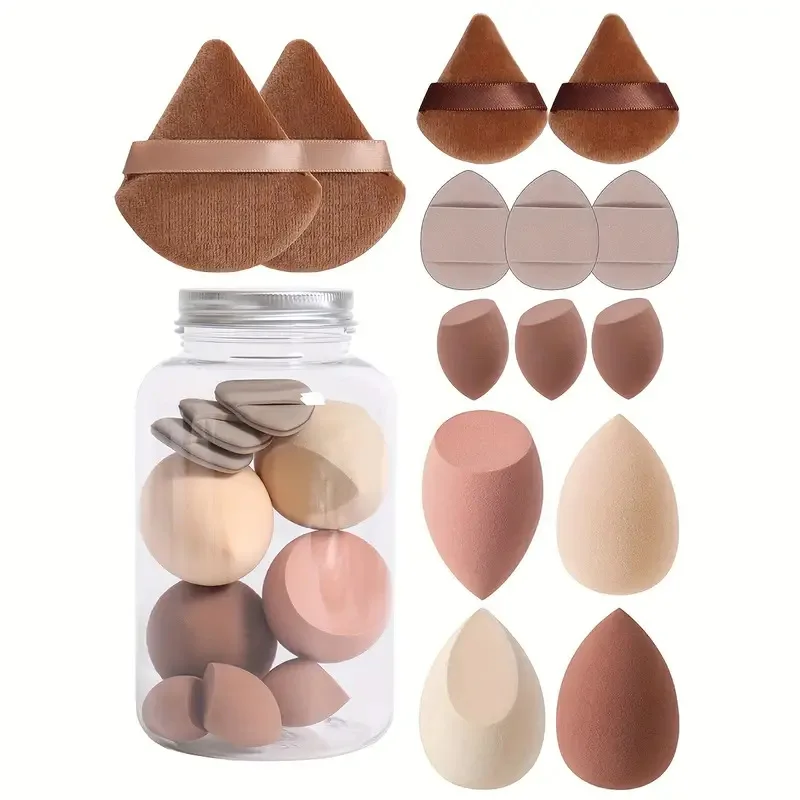 Hot Sell 14 Pcs Pink Black Make Up Makeup Sponge Triangle Blender Sponges Powder Press Puffs Set in Bottle