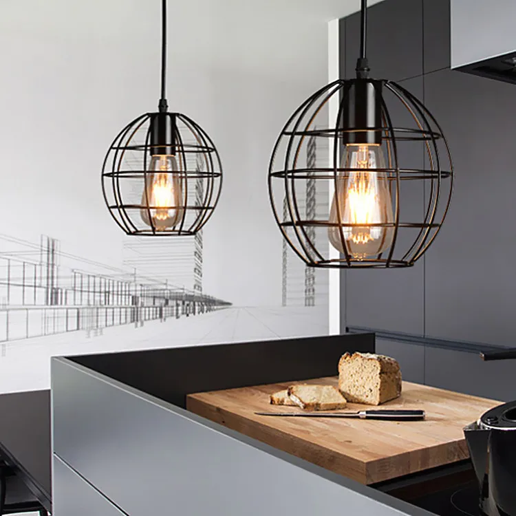 Nordic creative personality cafe restaurant small iron cage art bar table chandelier clothing store retro mesh chandelier