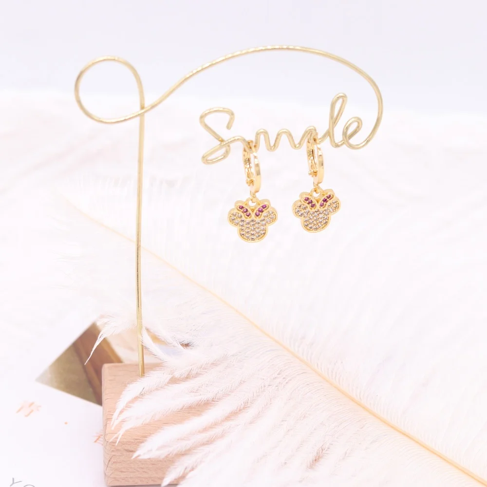 Wholesale Cute Jewelry Beauty Mouse Drop Gold Earrings For Girls