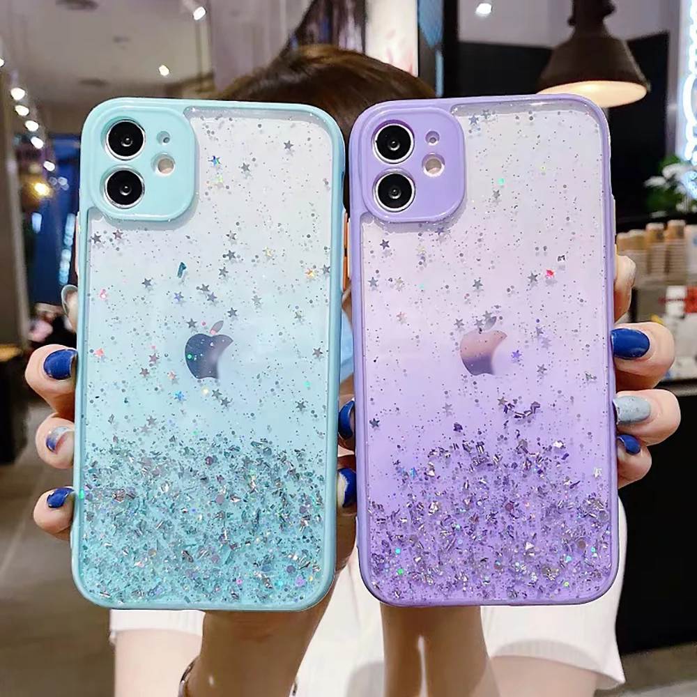 Glitter Tin foil colorful glue phone case bing deisigns shine star TPU PC covers for Samsung A51 A71 S20 FE