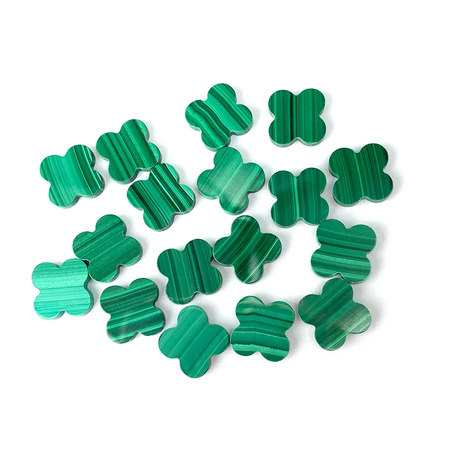 Natural Malachite Gems Custom Cut Size Shape Wholesale High Quality Four Leaf Clover Double Sided Flat Gemstones Malachite