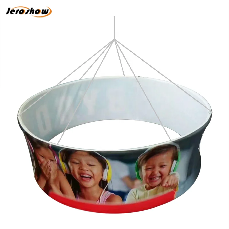 OEM Custom Ez Tube Printed Brand Logo Advertising Sign Circle Trade Display Ceiling Hanging Banner