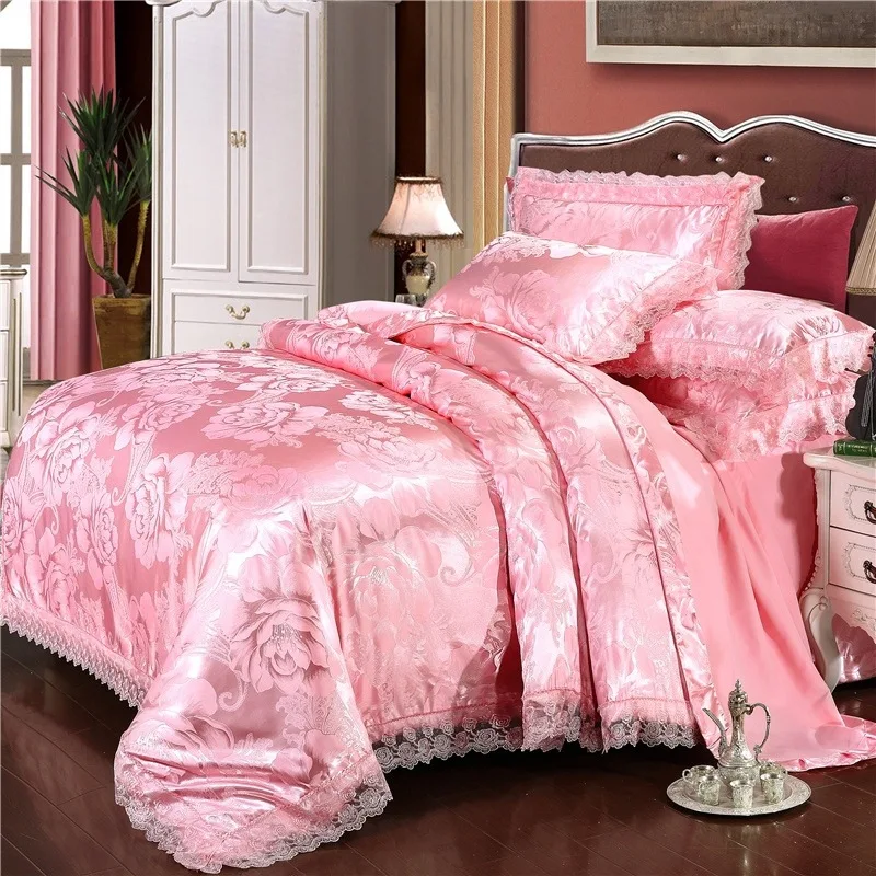 Bedding linen European satin jacquard four piece set with lace lace lace four piece set