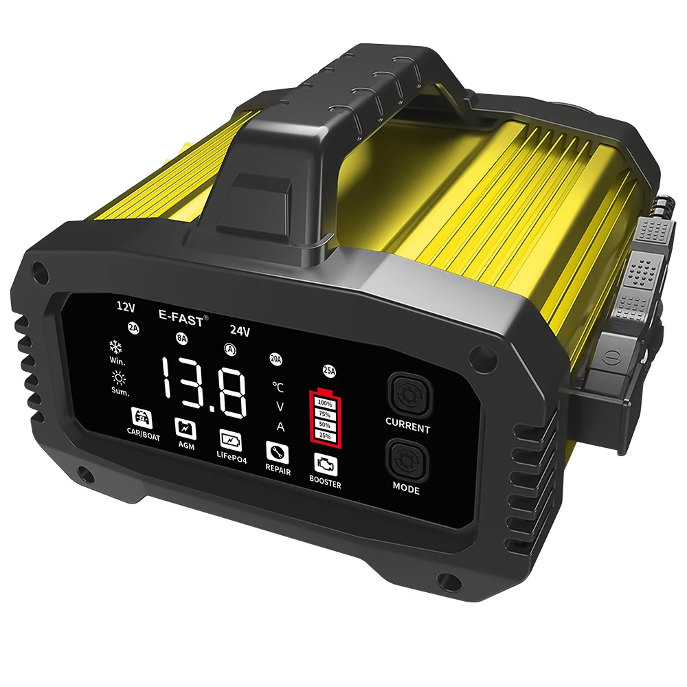 Automatic repair 12v 24v 25A Adjustable smart charger 7 stage AGM GEL lifepo4 lead acid battery charger for car truck motorcycle