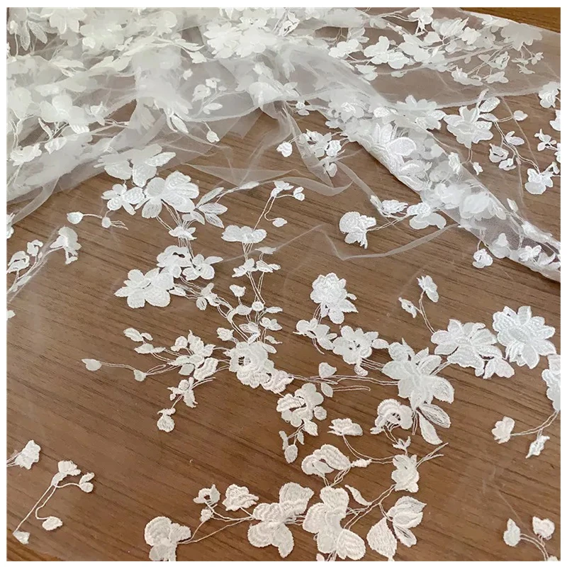 HC-10373 Hechun bridal beaded white lace fabric wholesale for dress