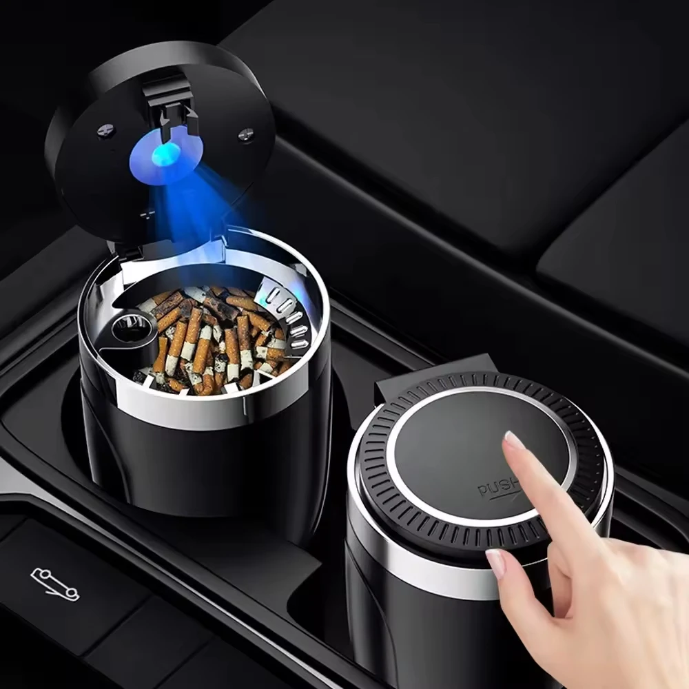 LED Colorful Universal Car Ashtray Cup LED Aluminum Alloy Ash Tray  Car Holder Auto Ashtray Cigarette Holder Car Accessories