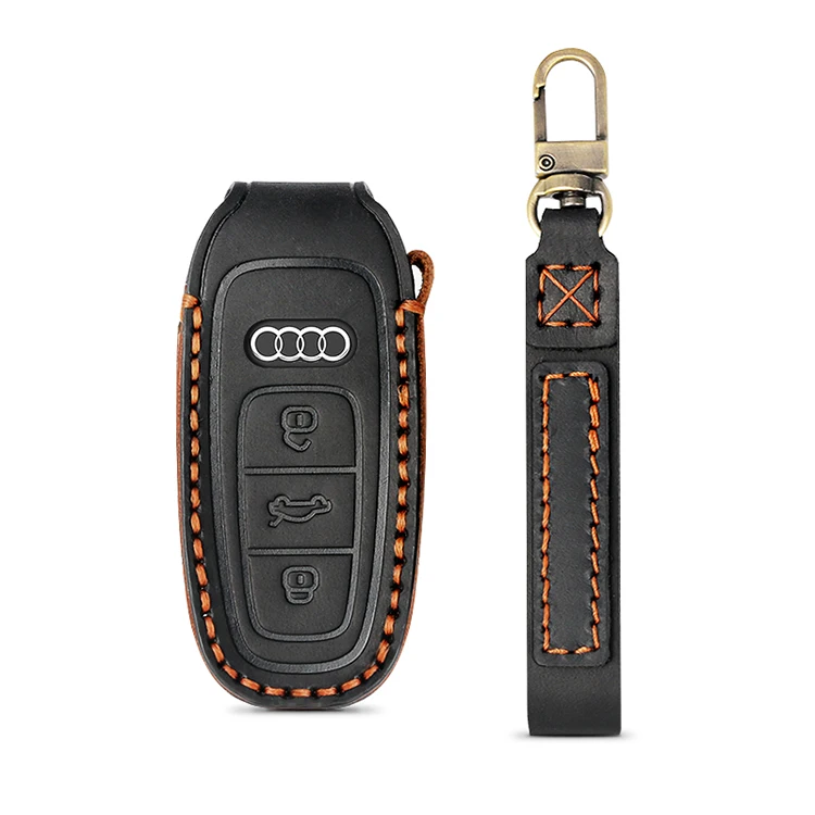 New arrival leather car remote key chain holder cover case for audi