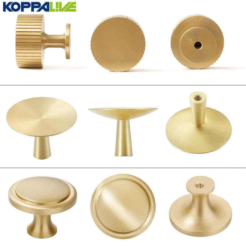 Koppalive Gold Round Brushed Nordic Luxury Kitchen Cupboard Door Pull Knobs Solid Brass Handles for Cabinets and Drawers