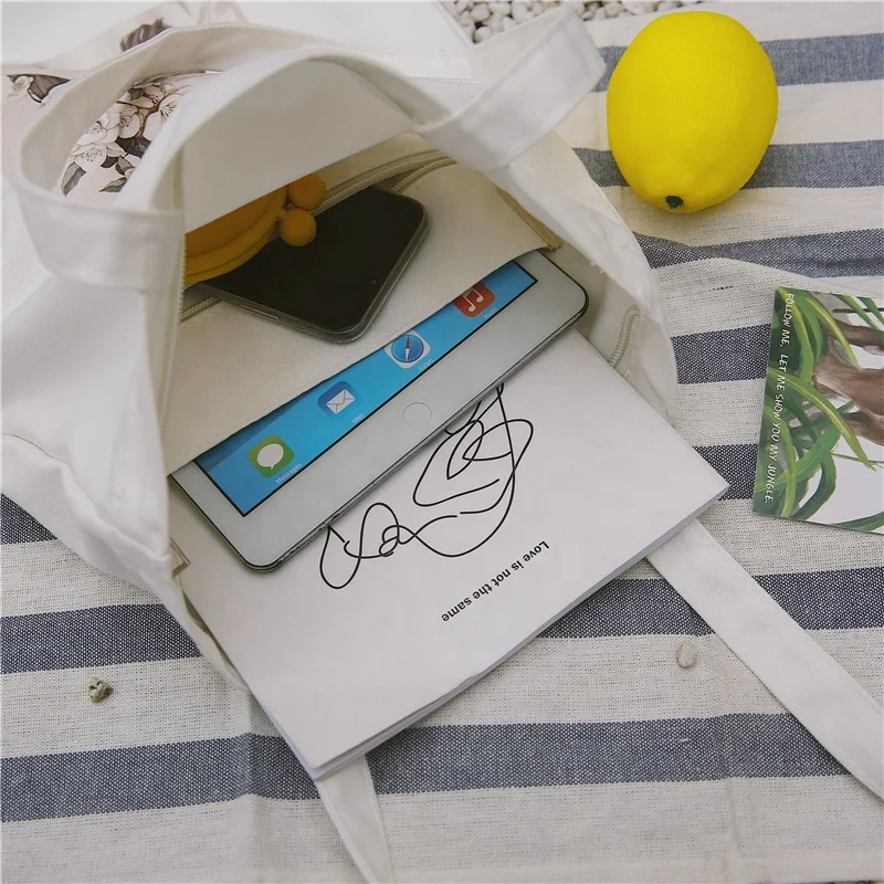 printing reusable women tote bag cotton shoulder  cotton customised bags shopping with logo