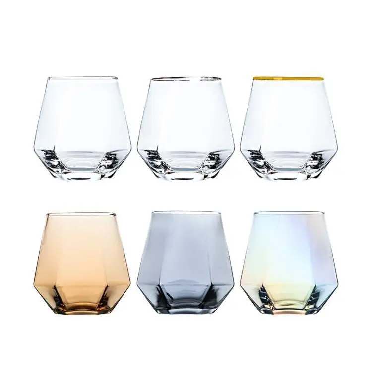 Household creative 300ml dazzling color Six-edge diamond water glass cup