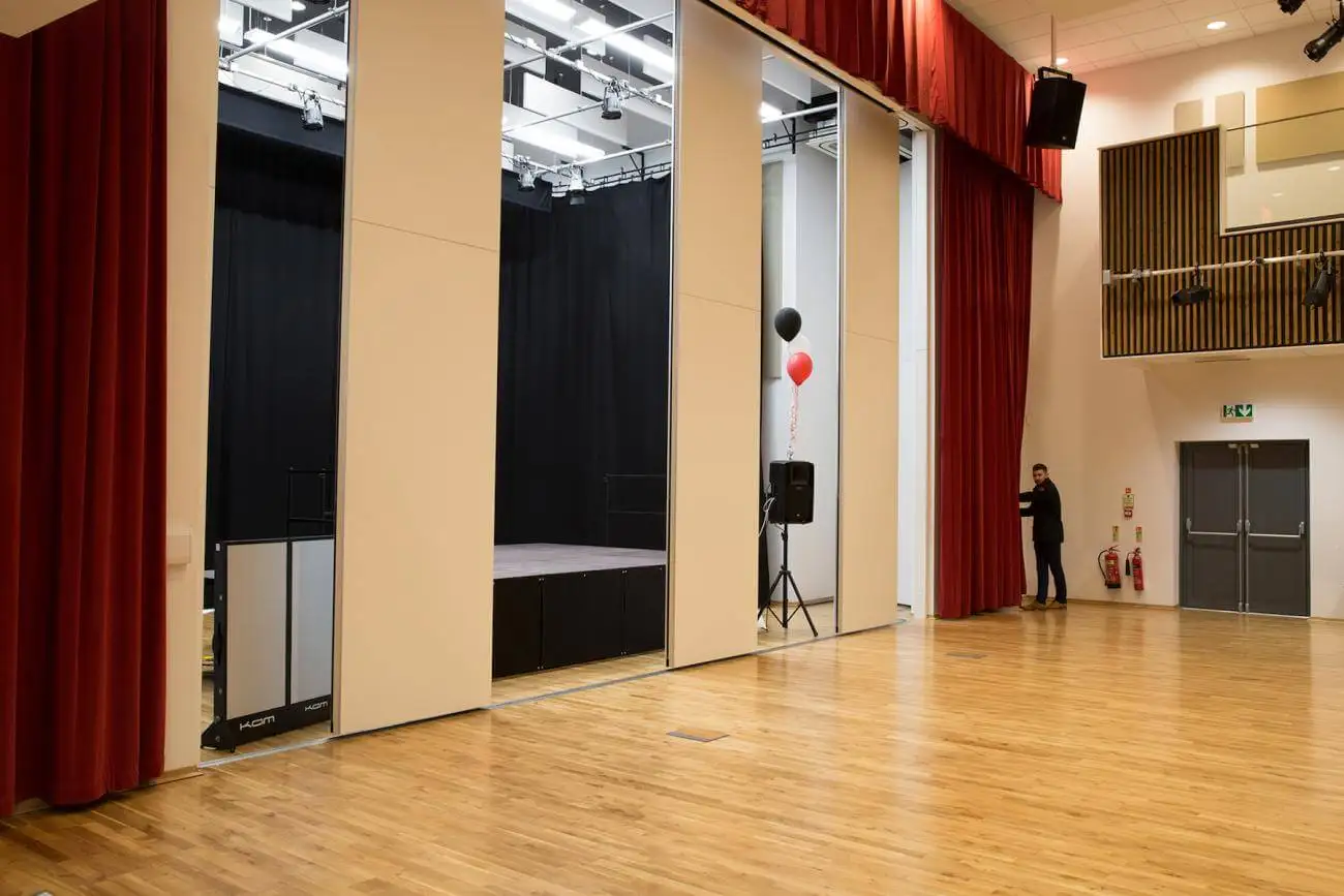 Seminar hall sliding doors interior room divider for university soundproofing space divider