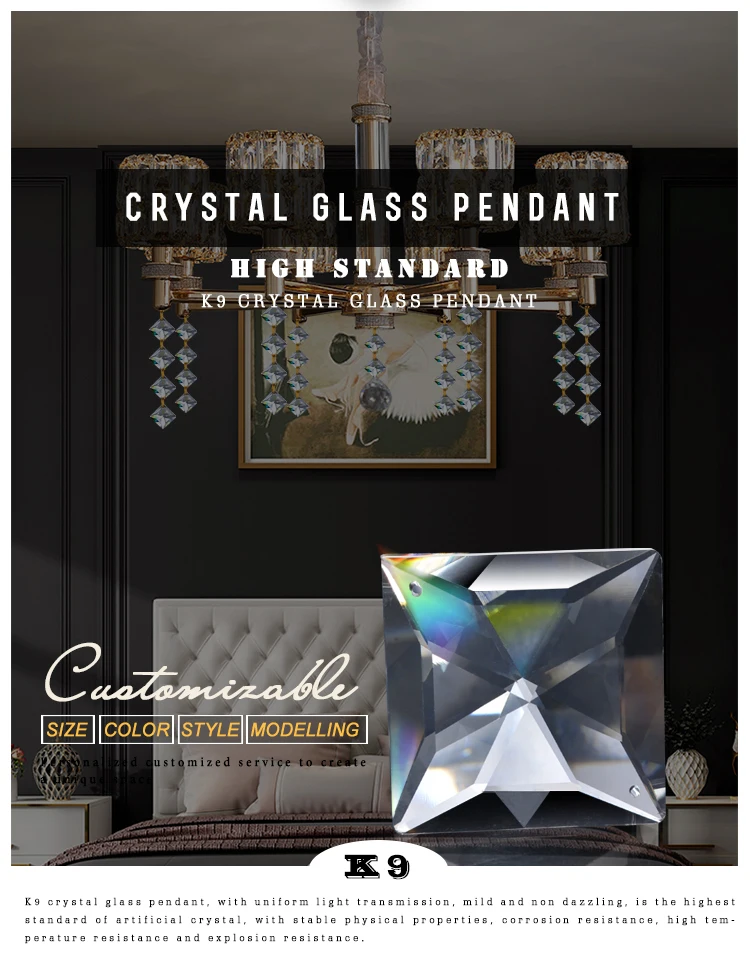 Fancy Clear Square Crystal Prism Pendants Lamp Decoration Crystal Beads Pendants