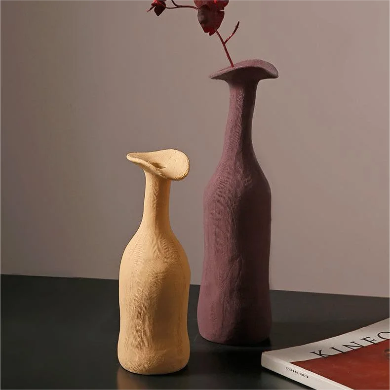 Retro Rustic Brown Blue Twisted Cylindrical Ceramic Vase Creative Styling Dead Wood High Neck Vase