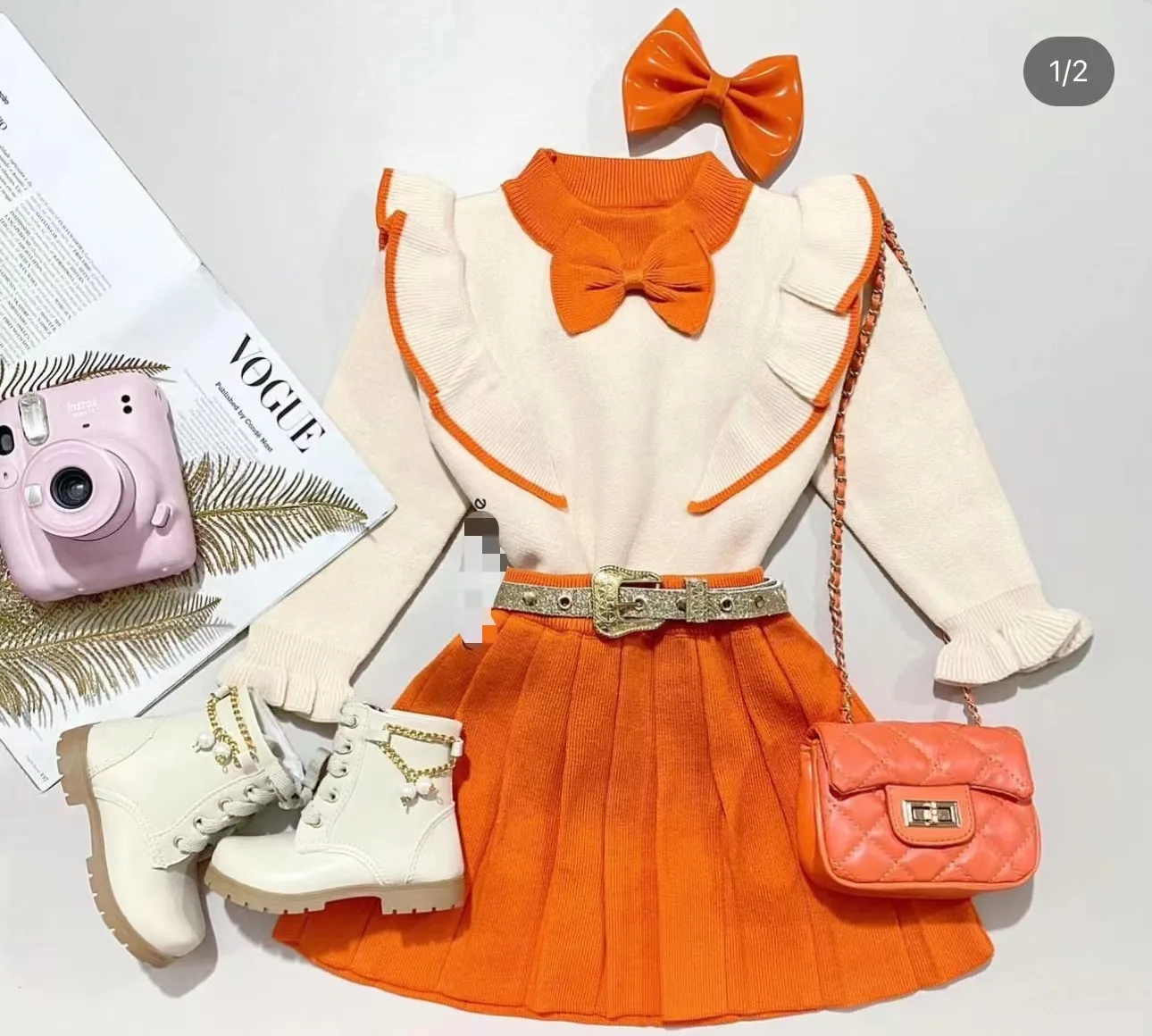 2024 Autumn Girl Knitted Sweater  Children Clothing Baby 2pcs Suit Winter Knitted Cardigan  Toddler Top+Skirt Sets Girls Clothes