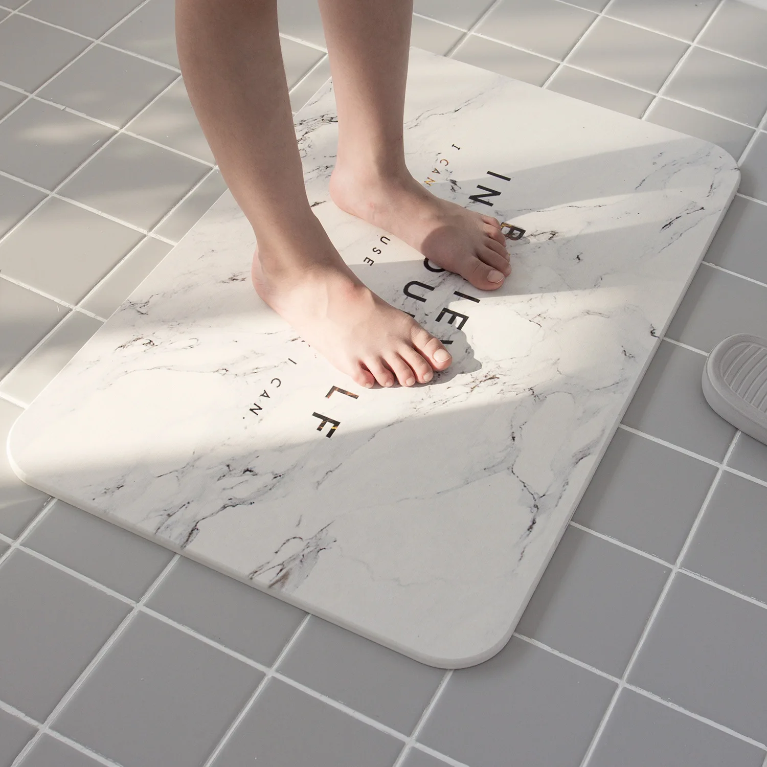 Non-Slip Super Absorbent Quick Drying Bathroom Floor Mat, Natural, Easy to Clean Stone Bath Mat, Diatomaceous Earth Shower Mat