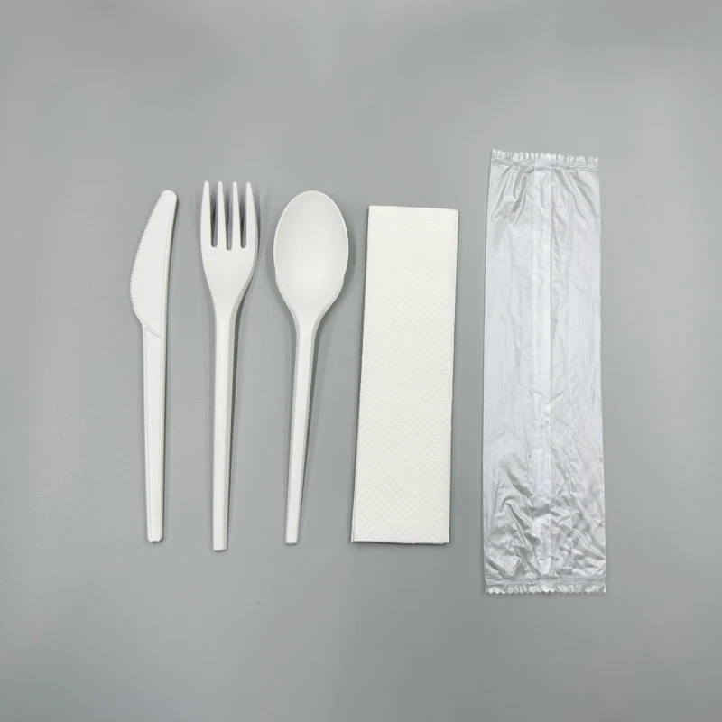 Compostable disposable pla/cpla biodegradable cutlery with napkin plastic cutlery set disposable pla spoon bio