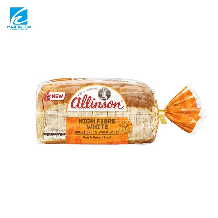 Custom Printed Reusable Flat Bag Plastic Packaging Toast Bread Bag With Tie