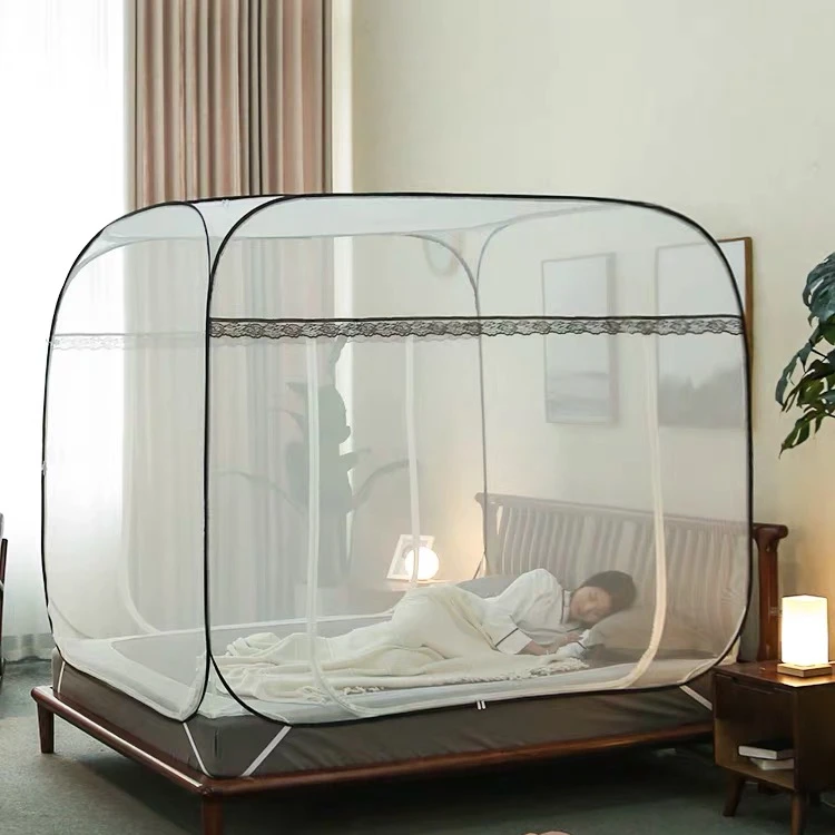 manufactures cheap polyester foldable portable double bed \ easy pop up mosquito net