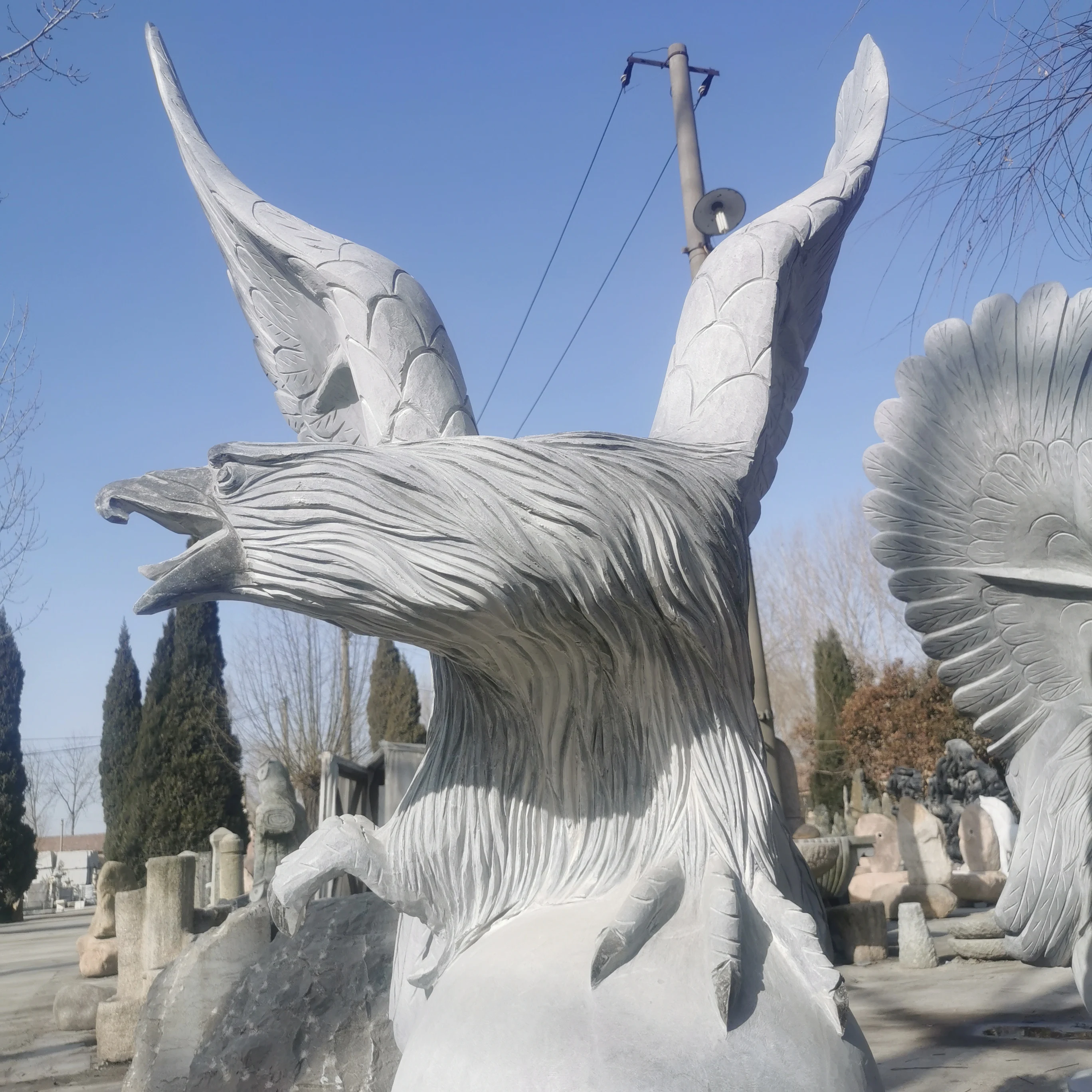 Carved gray Granite stone animal sculptures carvings eagle statues for garden