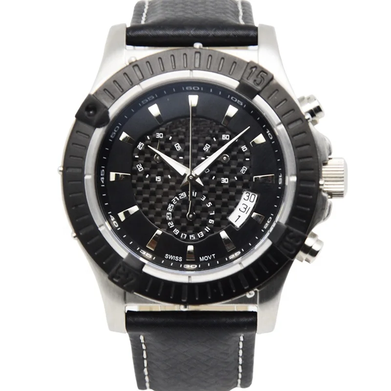 Роскошные мужские кварцевые наручные часы 3 А из качественной нержавеющей стали с хронографом и кожаным ремешком